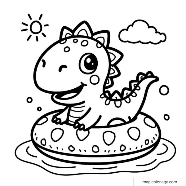 Cute dinosaur drawing with buoy and sun