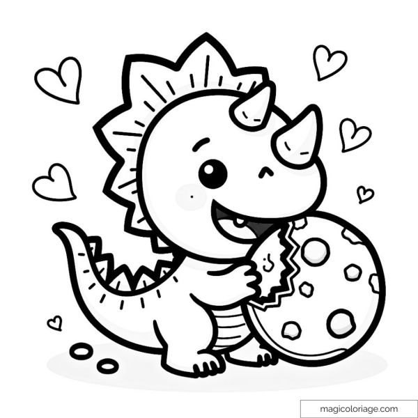 Little dinosaur holding an egg