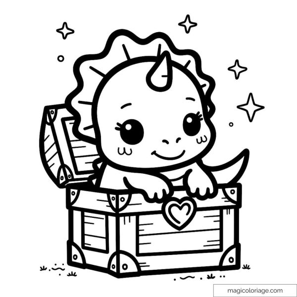 Cute dinosaur drawing in a trunk