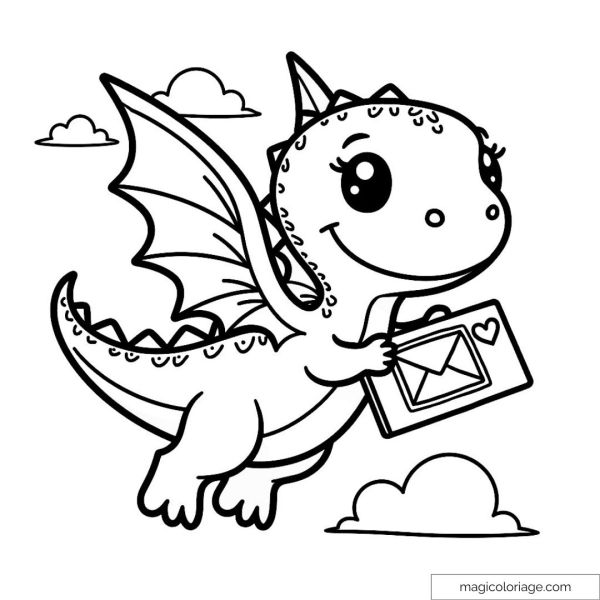 Little smiling dragon holding a letter