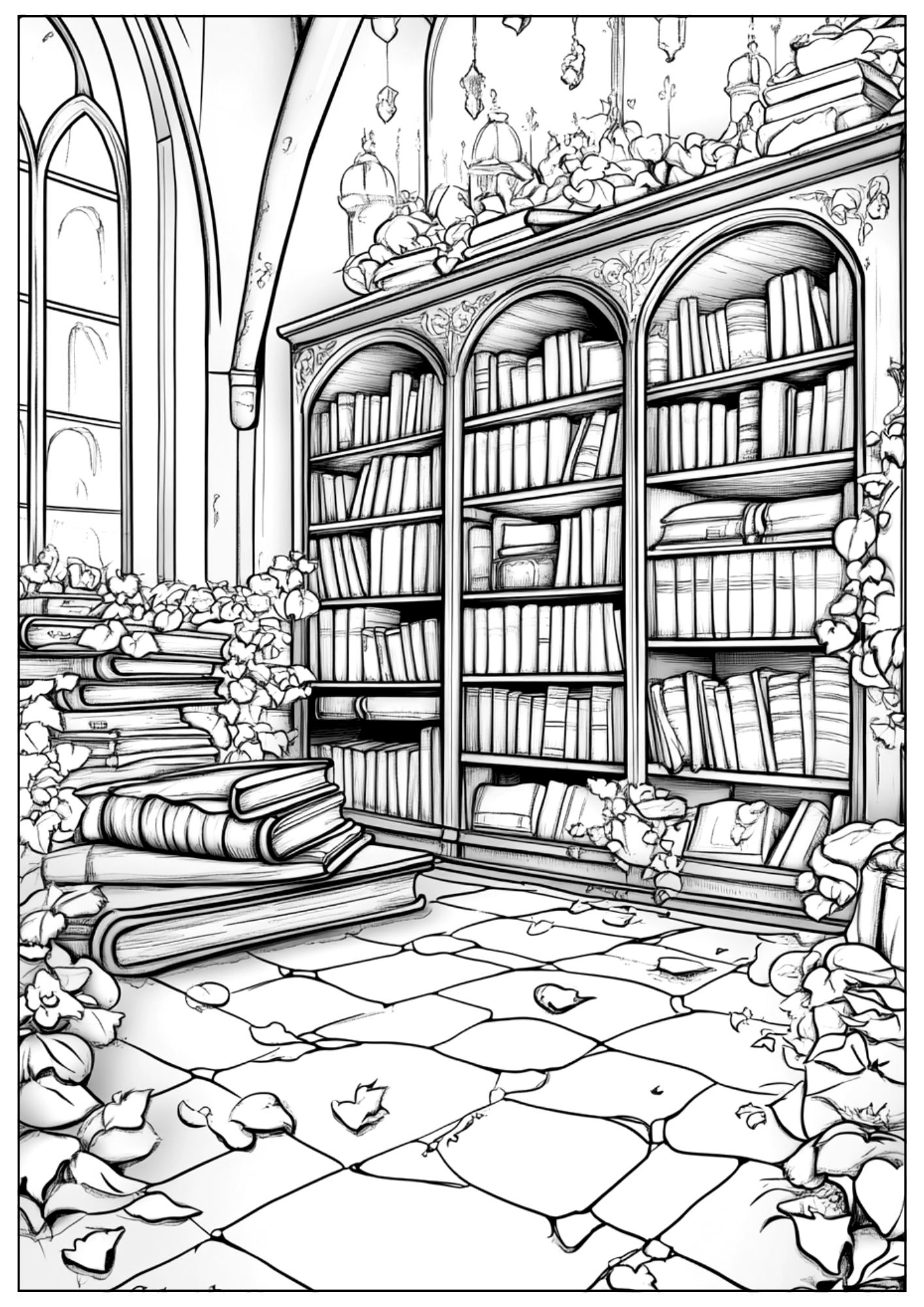 Enchanted Library Coloring Page: Discover a Magical World