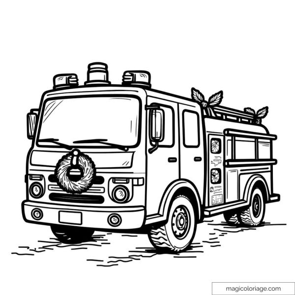 Fire truck with Christmas wreath