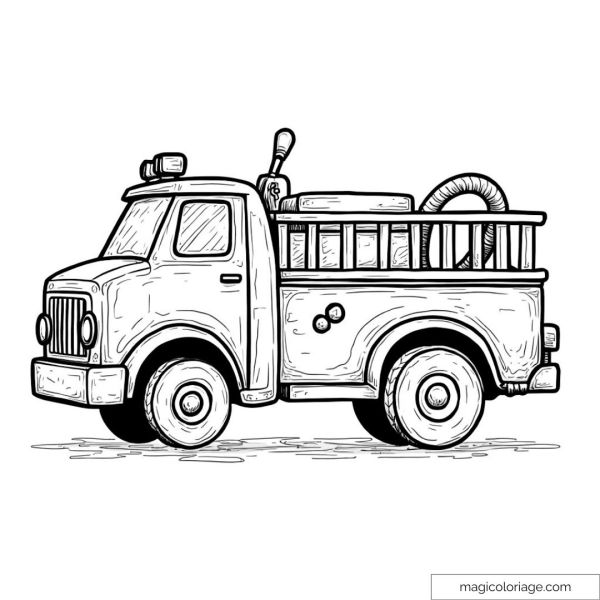 Fire truck in action coloring page.