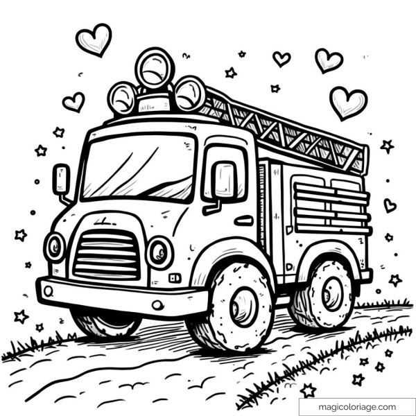 Cute fire truck decorated with hearts and stars
