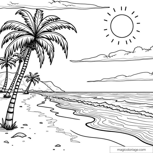 Plage avec cocotiers et mer