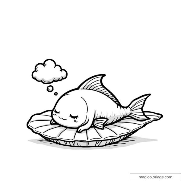 Sleeping fish on a shell with a dream bubble.