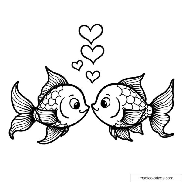 Drawing of two fish with hearts