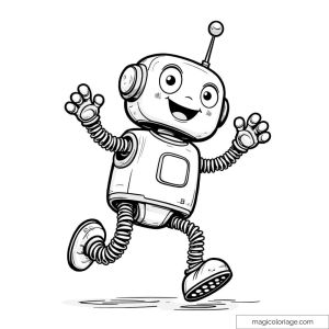 Dessin de robot souriant sautant avec des bras levés