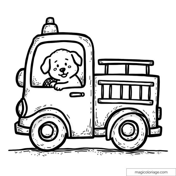 Cartoon dog driving a cute fire truck