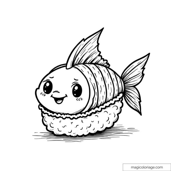 Kawaii fish sushi with smile