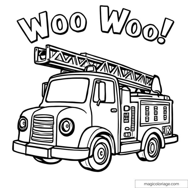 Cute fire truck picture with ladder for coloring