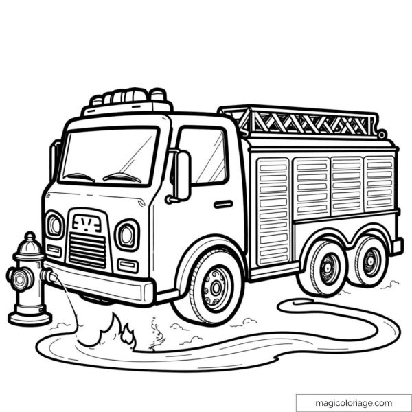 Fire truck ready to extinguish a fire with fire hydrant.