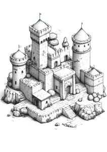 Château médiéval avec tours et remparts