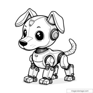 Chien robot mignon avec grandes oreilles et détails mécaniques