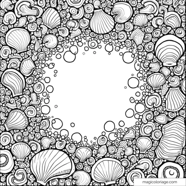 Dessin de coquillages entourés de bulles