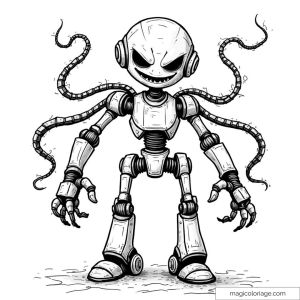 Dessin de robot mécanique aux bras extensibles prêt à être colorié.