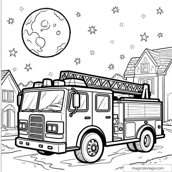 Fire truck under the moon