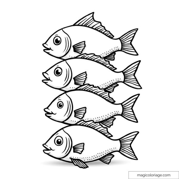 Four cute stacked fish to color