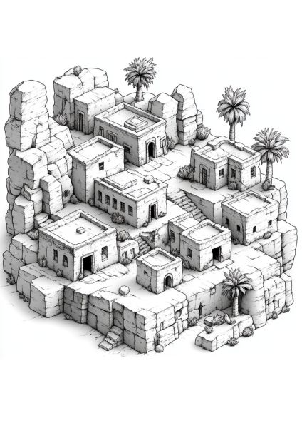 Village désertique avec maisons anciennes