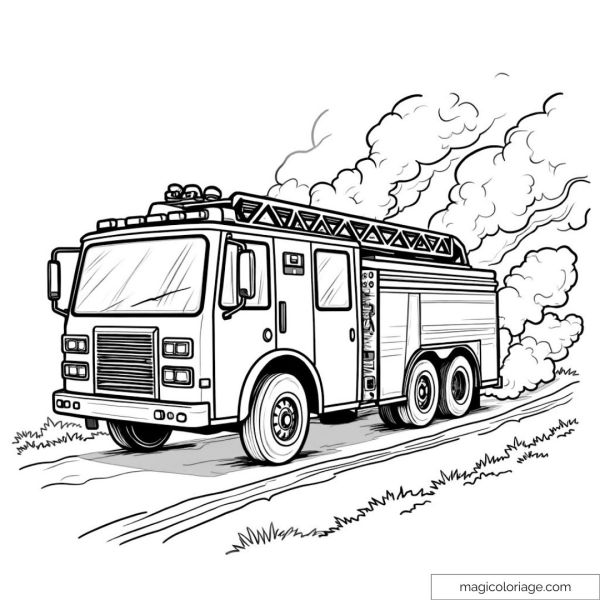 Fire truck in action with smoke