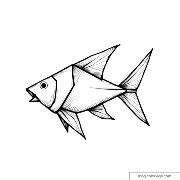 Black and white origami fish coloring pages for kids and adults