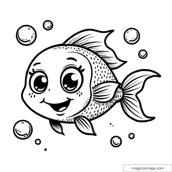 Drawing of a smiling fish with bubbles