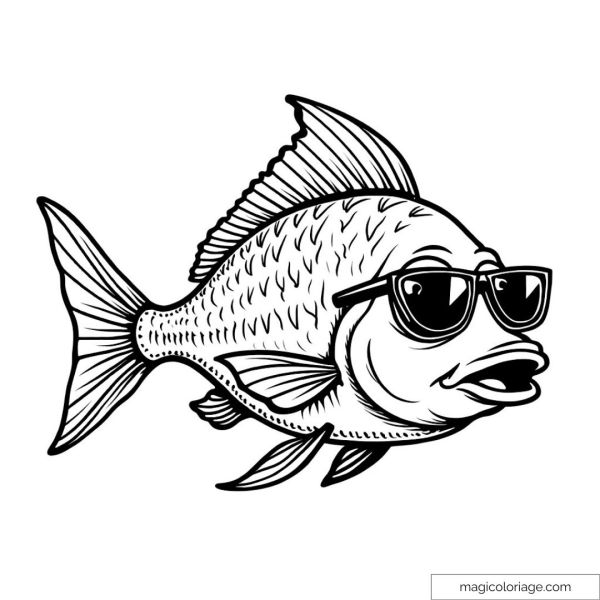 Drawing of a stylized fish with sunglasses.