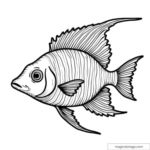 Elegant fish with detailed fins to color