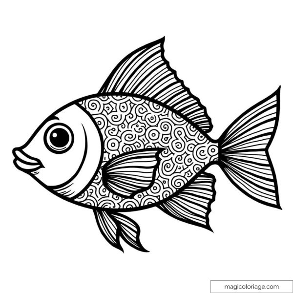 Poisson mandala à motifs complexes pour coloriage anti-stress.