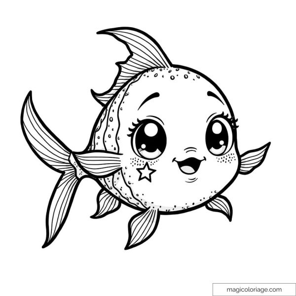 Cute illustration of a smiling fish with a decorative star