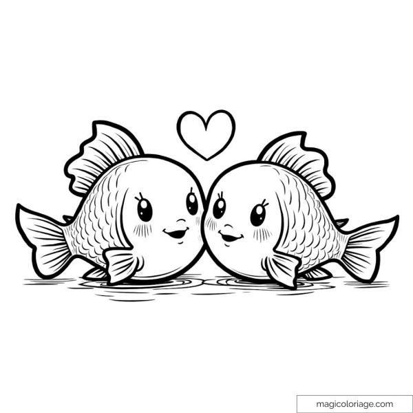 Two cartoon fish with a heart above