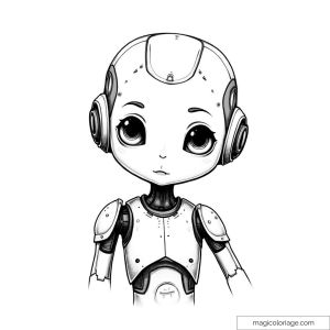 Coloriage d'un robot mignon avec de grands yeux
