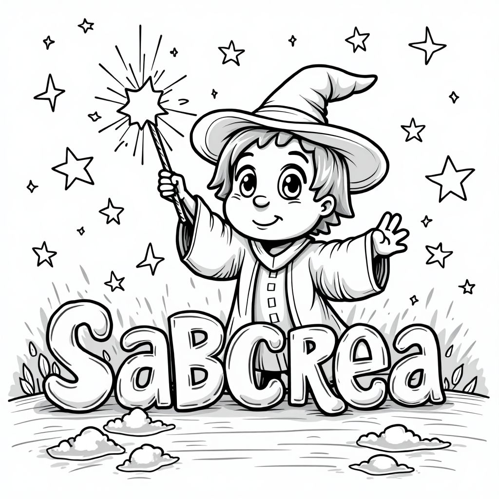 Wizard Using Magic Coloring Page Magic coloring page with little wizard and sparkling stars - Magicoloriage