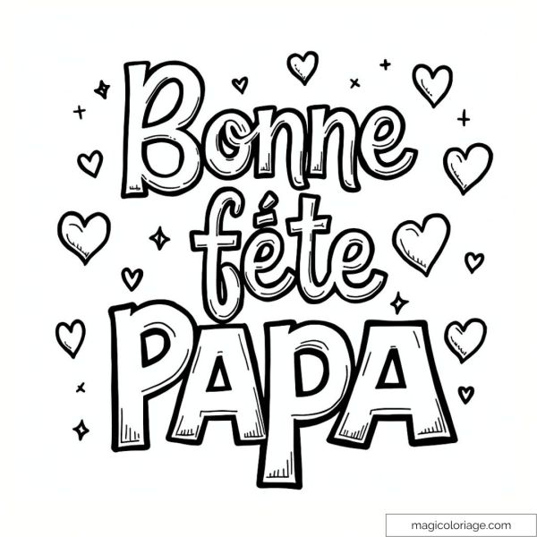 "Happy Father's Day" coloring page with hearts for a unique gift