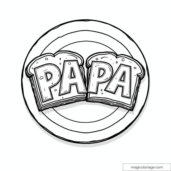 Coloring picture of slices of bread with the word "Papa" on a plate.