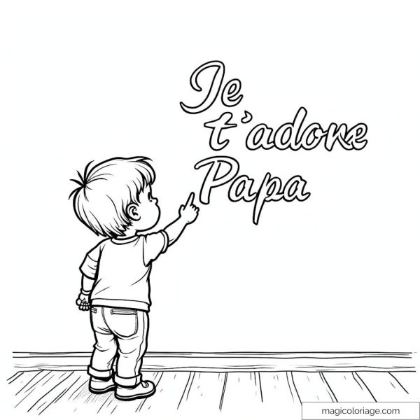 Child pointing to "I love you Daddy" with love to color.