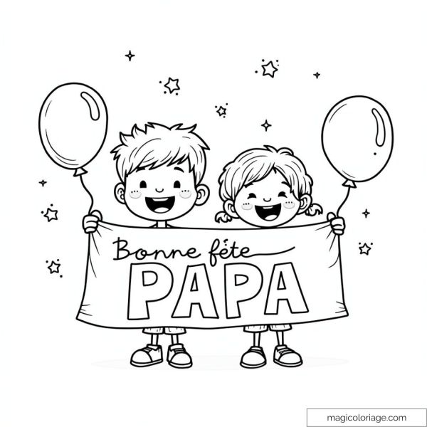 Children with balloons and "Happy Father's Day" sign