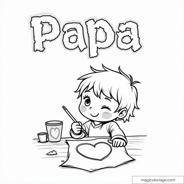Child drawing a heart for dad
