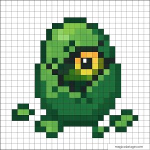 Personnage pixel art vert avec un œil unique amusant à recréer pour les fans de rétro.