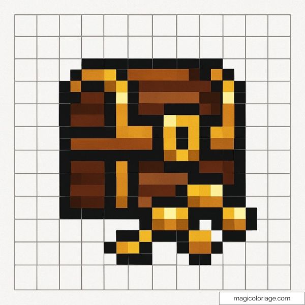 Pixel art: Pirate treasure in pixels to draw and color