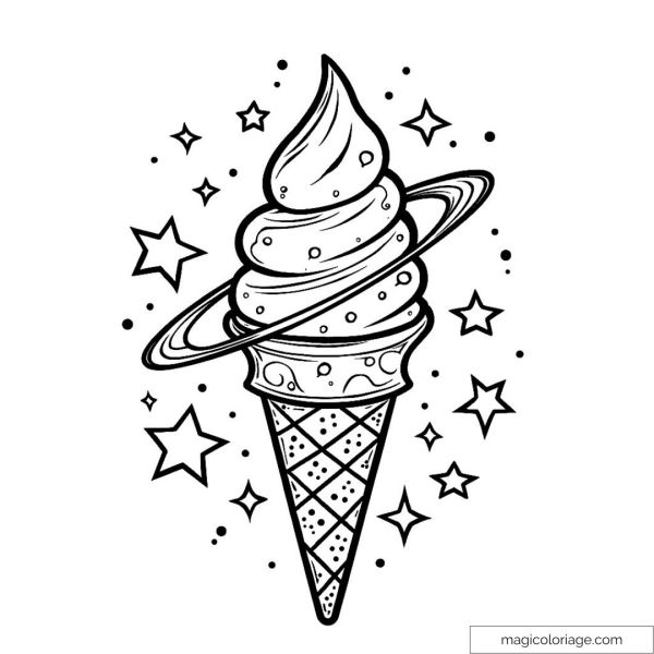 Ice cream with planetary ring and stars to color