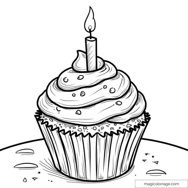 Birthday cupcake drawing with lit candle