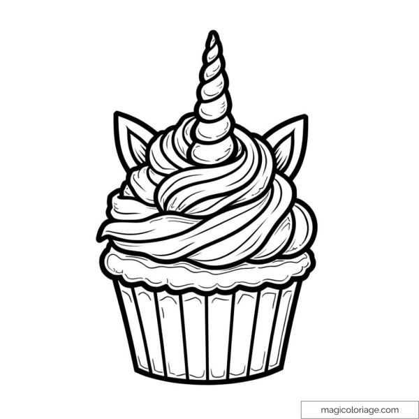 Unicorn Cupcake Coloring Page