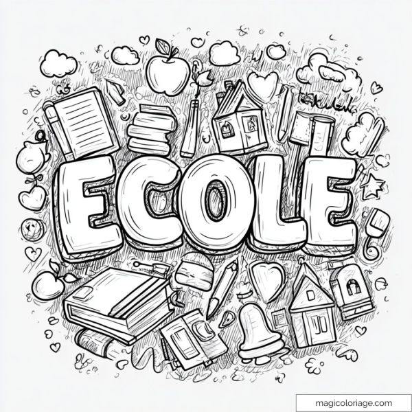 School drawing with school objects