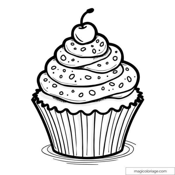 Cupcake drawing with creamy frosting and cherry