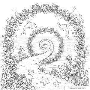 Dessin océan avec dauphins