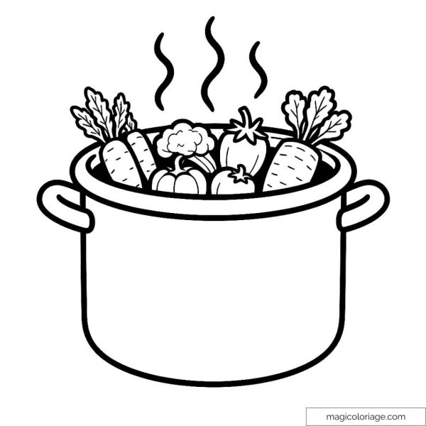 Pot filled with steaming vegetables to color