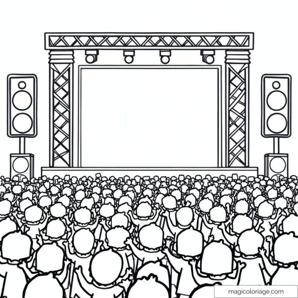 Concert scene drawing with cheering crowd