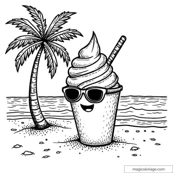 Drawing of ice cream with glasses on the beach