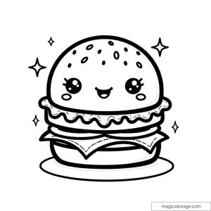 Image d'un burger mignon à colorier
